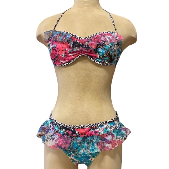 Kenneth Cole Reaction Other - Kenneth Cole Bikini Swimsuit Floral Ruffle M Medium Y2K